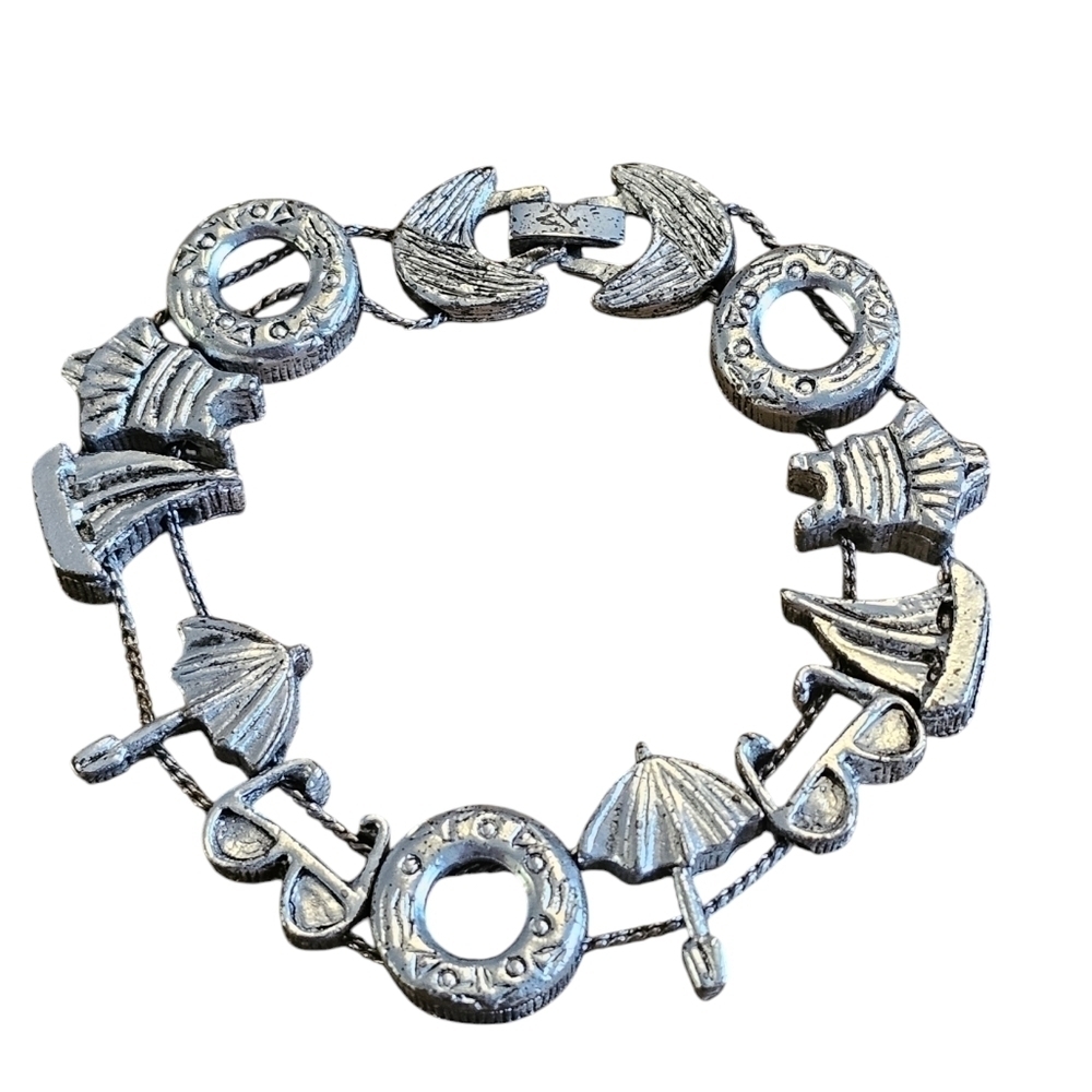 Vintage Tofa Silver Summer Time Beach Charms Bracelet